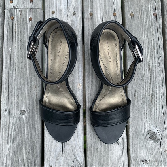 Tahari Black Open Toe Slingback with Chunky Heel - Picture 4 of 7